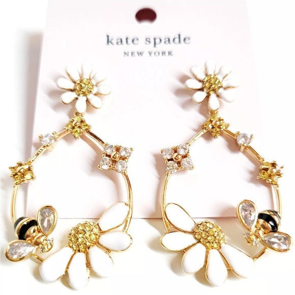 New Kate Spade Spring Scene Flower Hoop Earrings - Picture 3 of 17